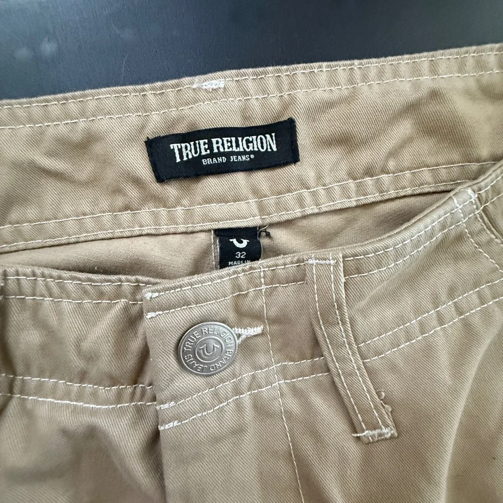 True Religion Mens Khaki Cargo Pants Size 32 Tan Straight Leg Cotton Blend